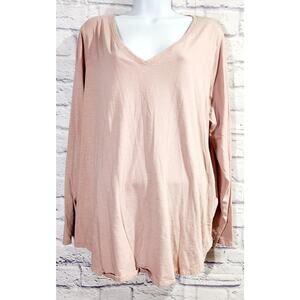 EVRI Dusty Rose Pink V Neck Long Sleeves Top 2X Plus Lightweight Soft Stretchy